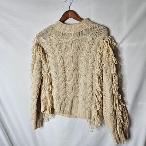 525 America Cable Knit Fringed‎ Detail Sweater sz XS